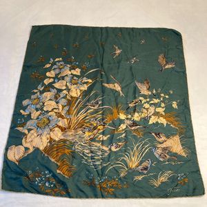 Vintage Zita Italian Designer Bird Square Scarf, 30" square, nature